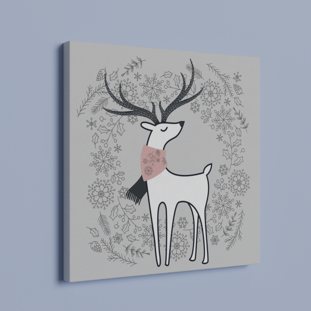 Reindeer in the Wreath on Canvas