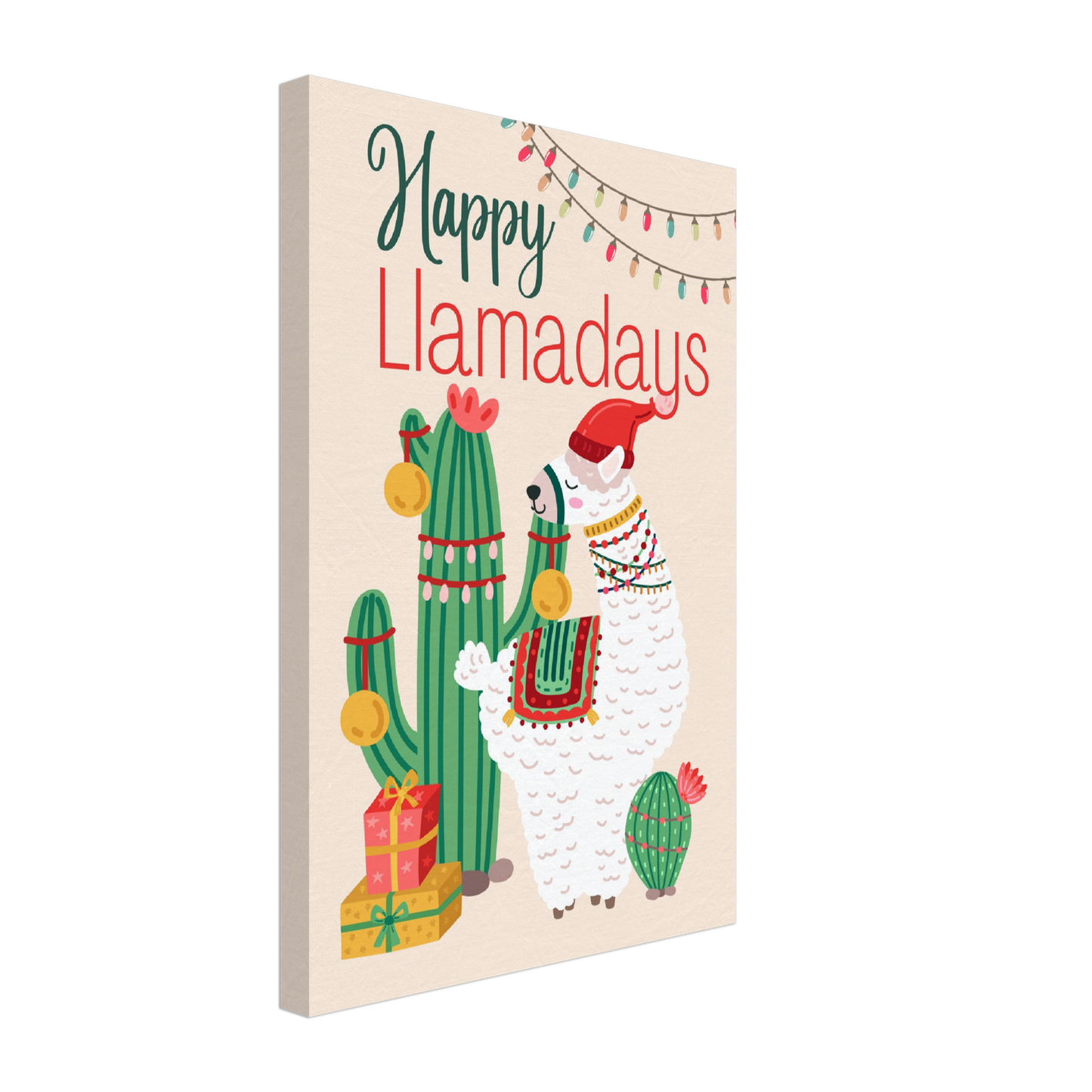 Happy Llamadays Christmas Llama on Canvas