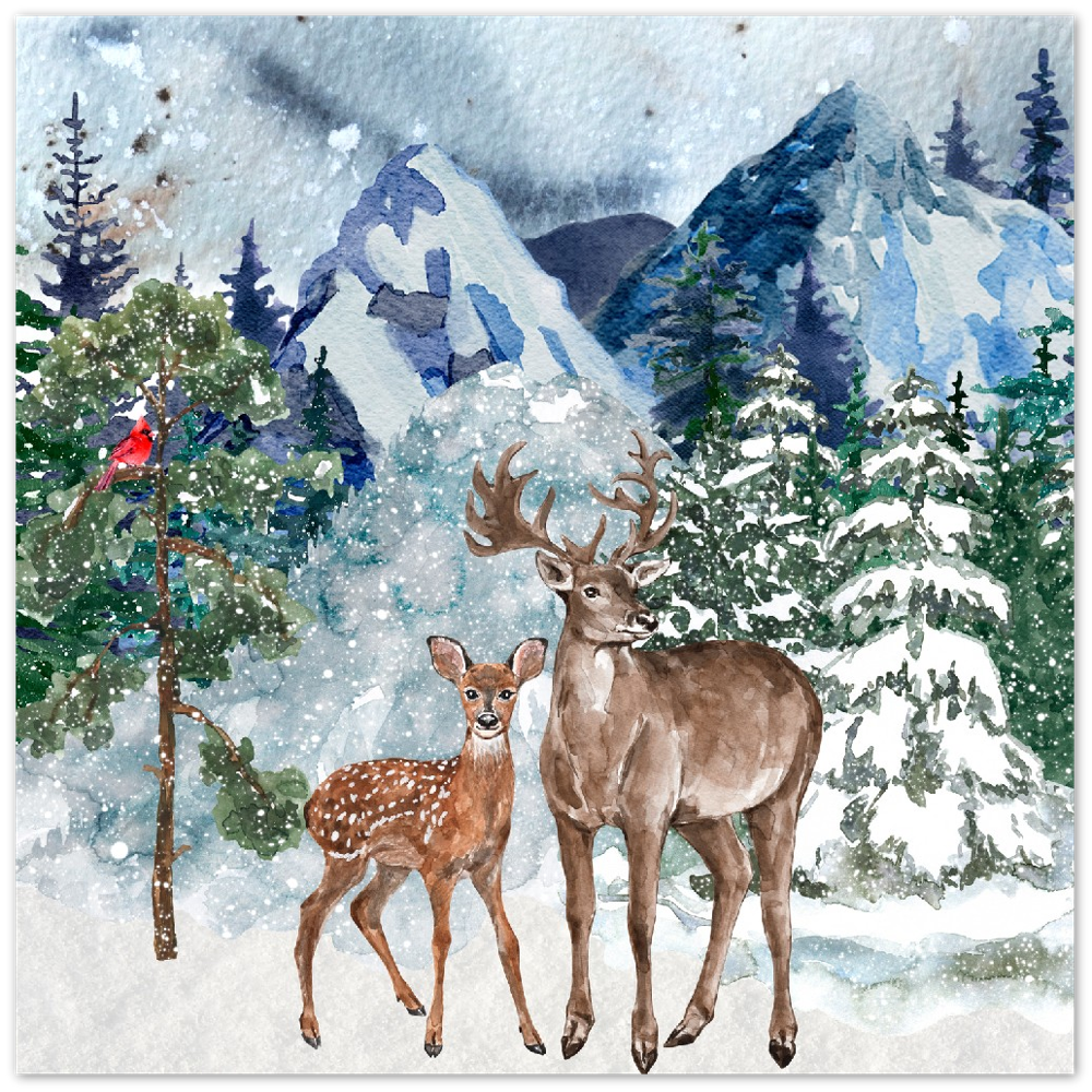 A Winter Scene with Woodland Animals Metal Print