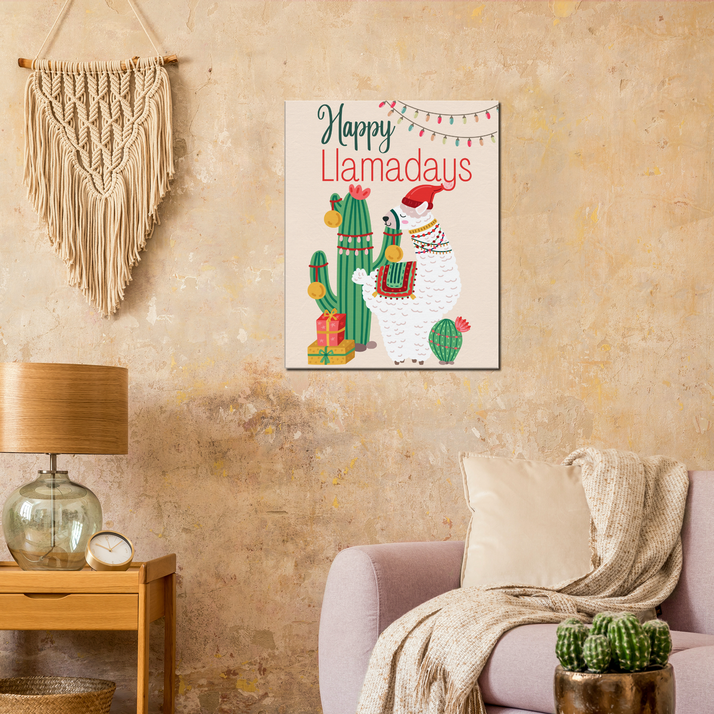 Happy Llamadays Christmas Llama on Canvas