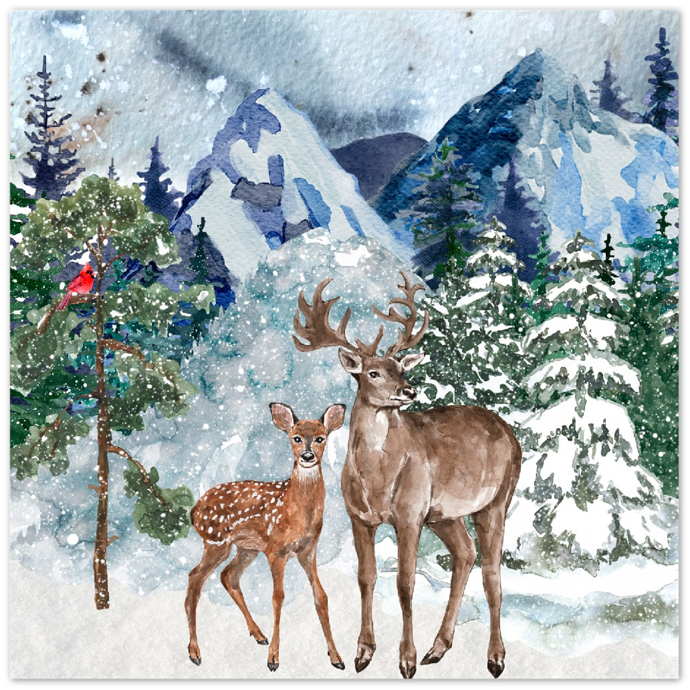 A Winter Scene with Woodland Animals Metal Print