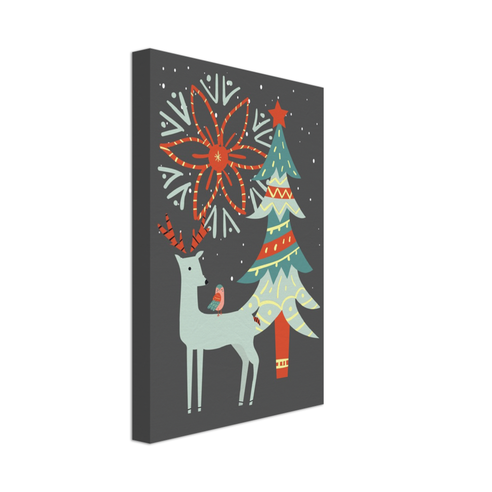 Festive Reindeer and Christmas Tree on Canvas