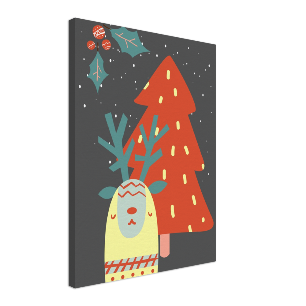 Festive Christmas Llama on Canvas