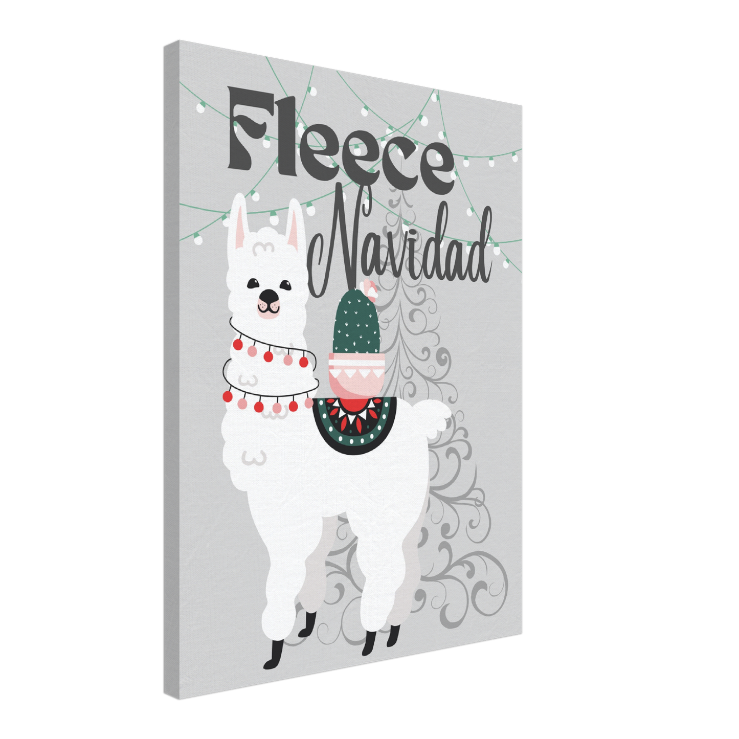 Fleece Navidad Christmas Llama on Canvas