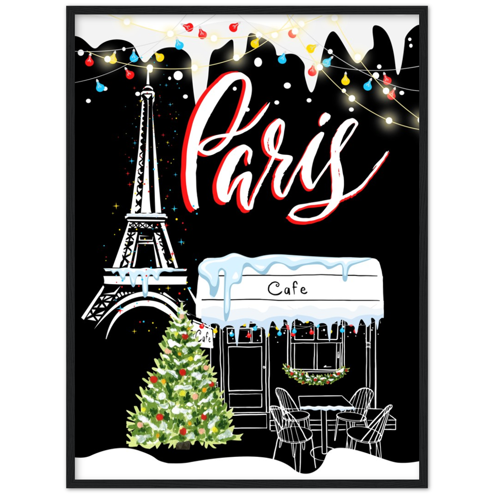 Christmas Cafe in Paris Framed Poster