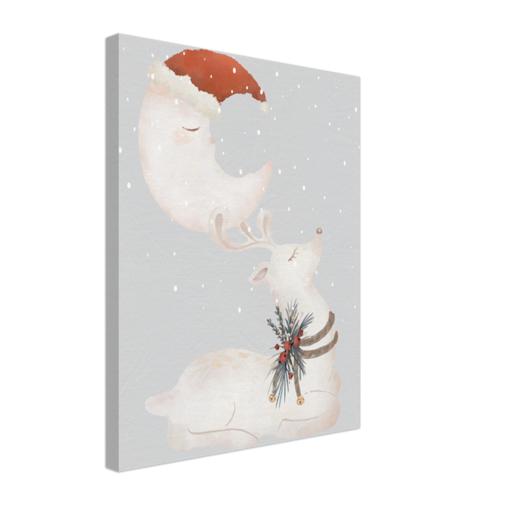 Santa Moon Over the Reindeer on Canvas