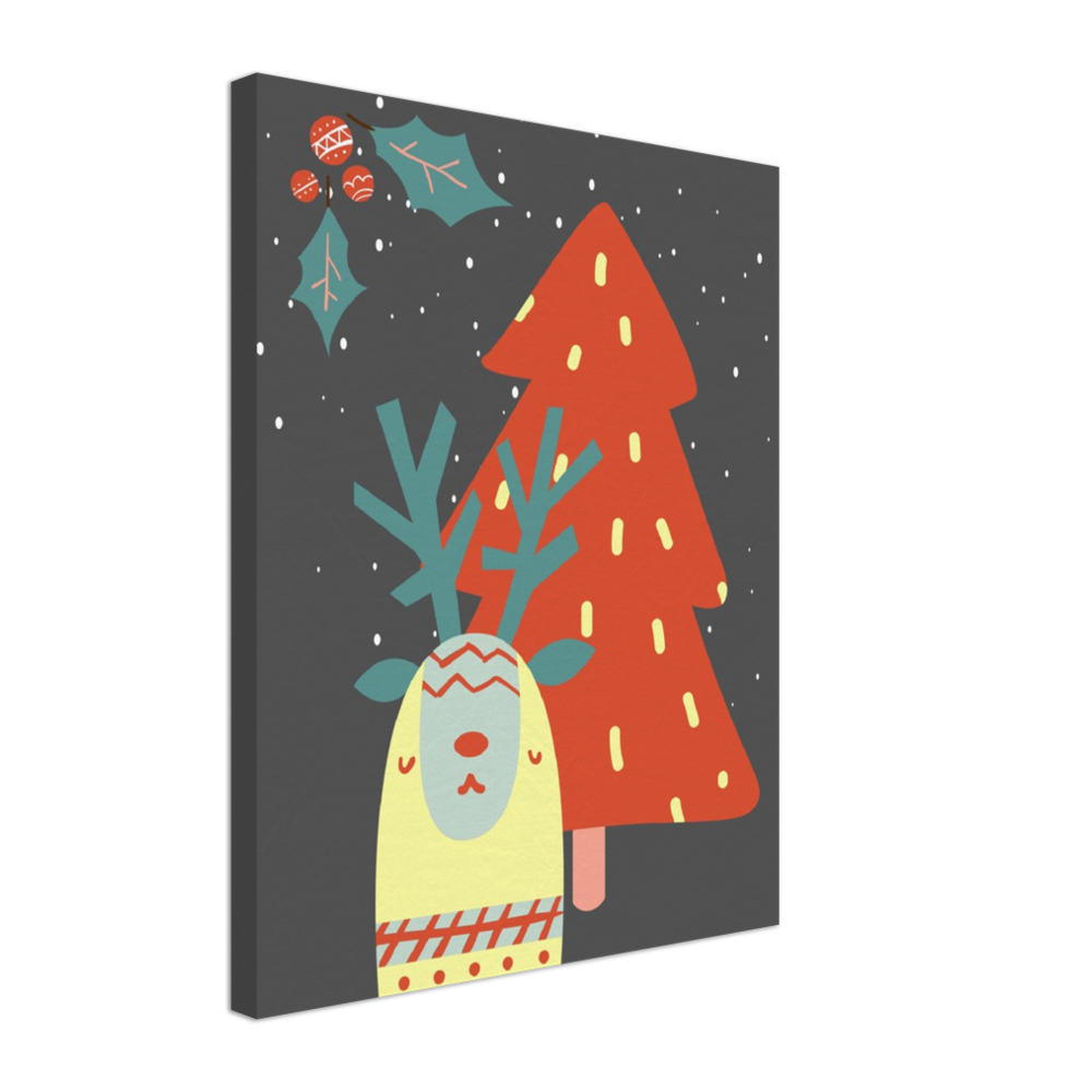 Festive Christmas Llama on Canvas