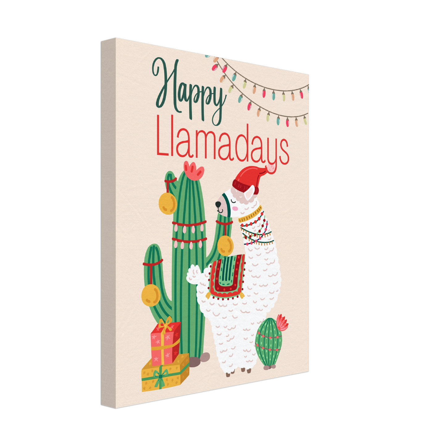 Happy Llamadays Christmas Llama on Canvas