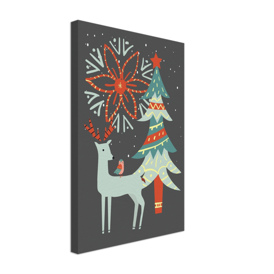 Festive Reindeer and Christmas Tree on Canvas