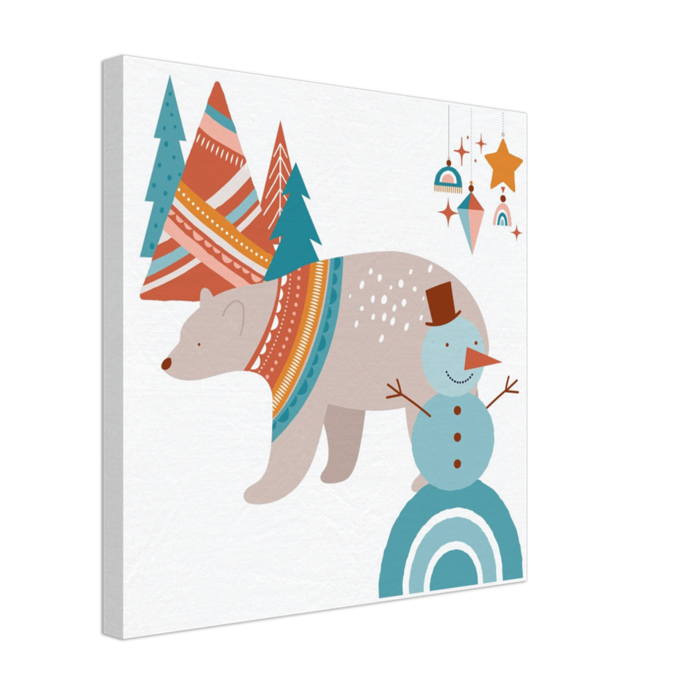 Boho Christmas Polar Bear on Canvas