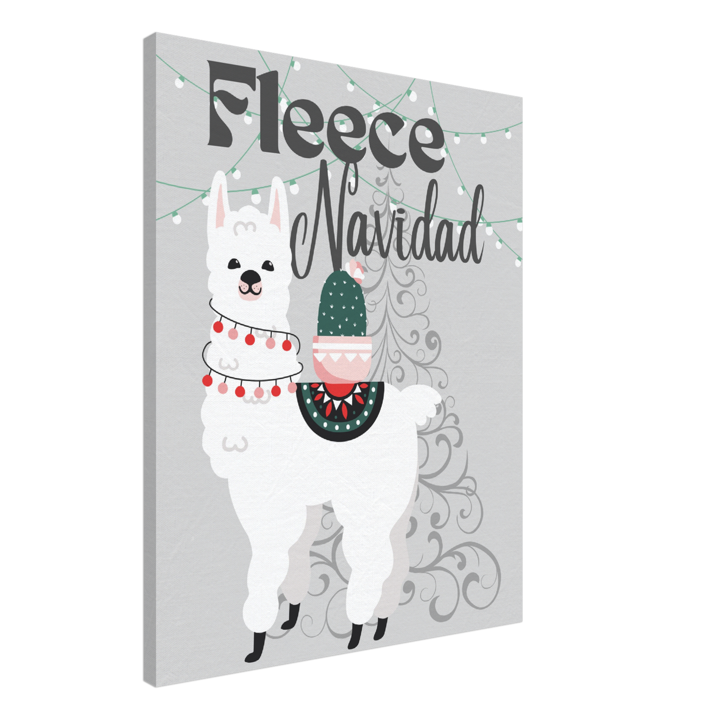 Fleece Navidad Christmas Llama on Canvas