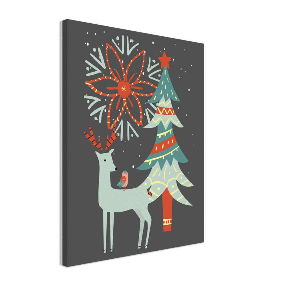 Festive Reindeer and Christmas Tree on Canvas