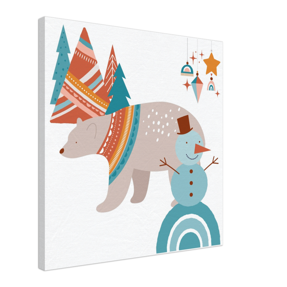 Boho Christmas Polar Bear on Canvas