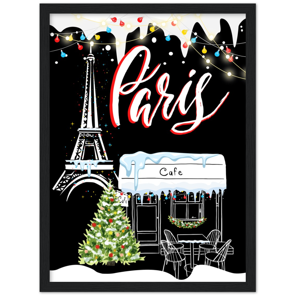 Christmas Cafe in Paris Framed Poster