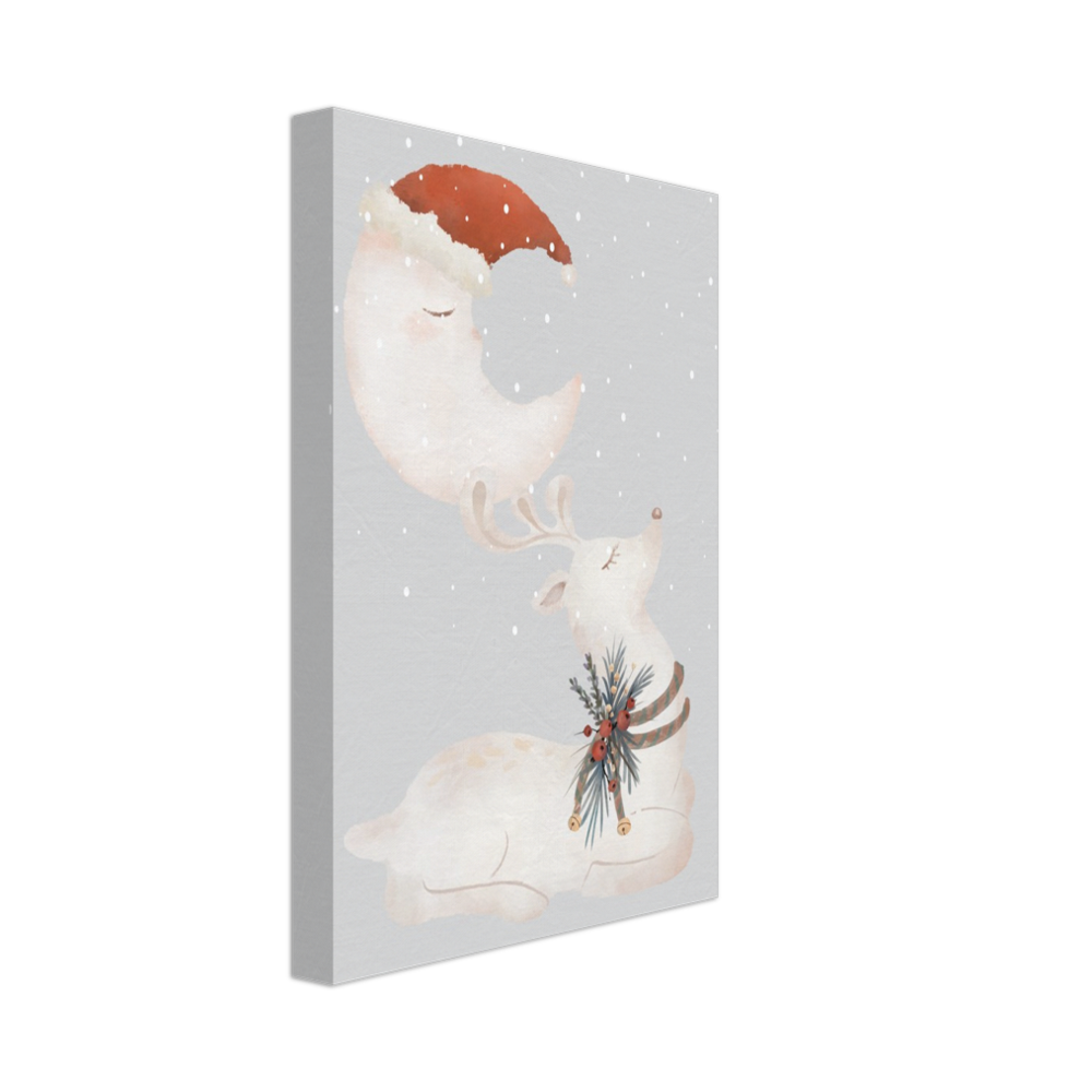 Santa Moon Over the Reindeer on Canvas