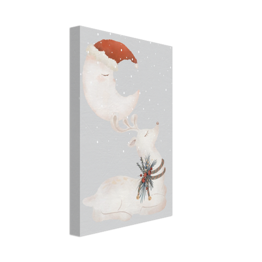 Santa Moon Over the Reindeer on Canvas