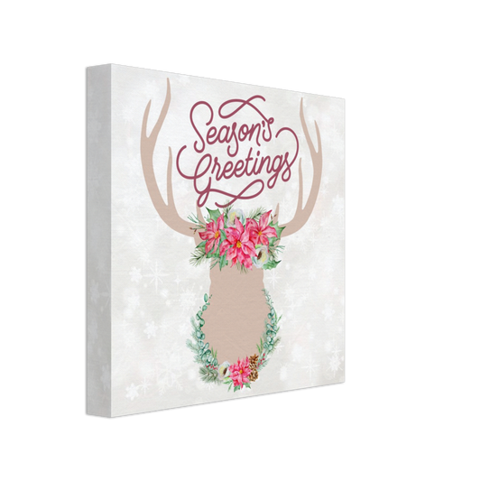 Season's Greetings Stag with Pink Flowers on Canvas