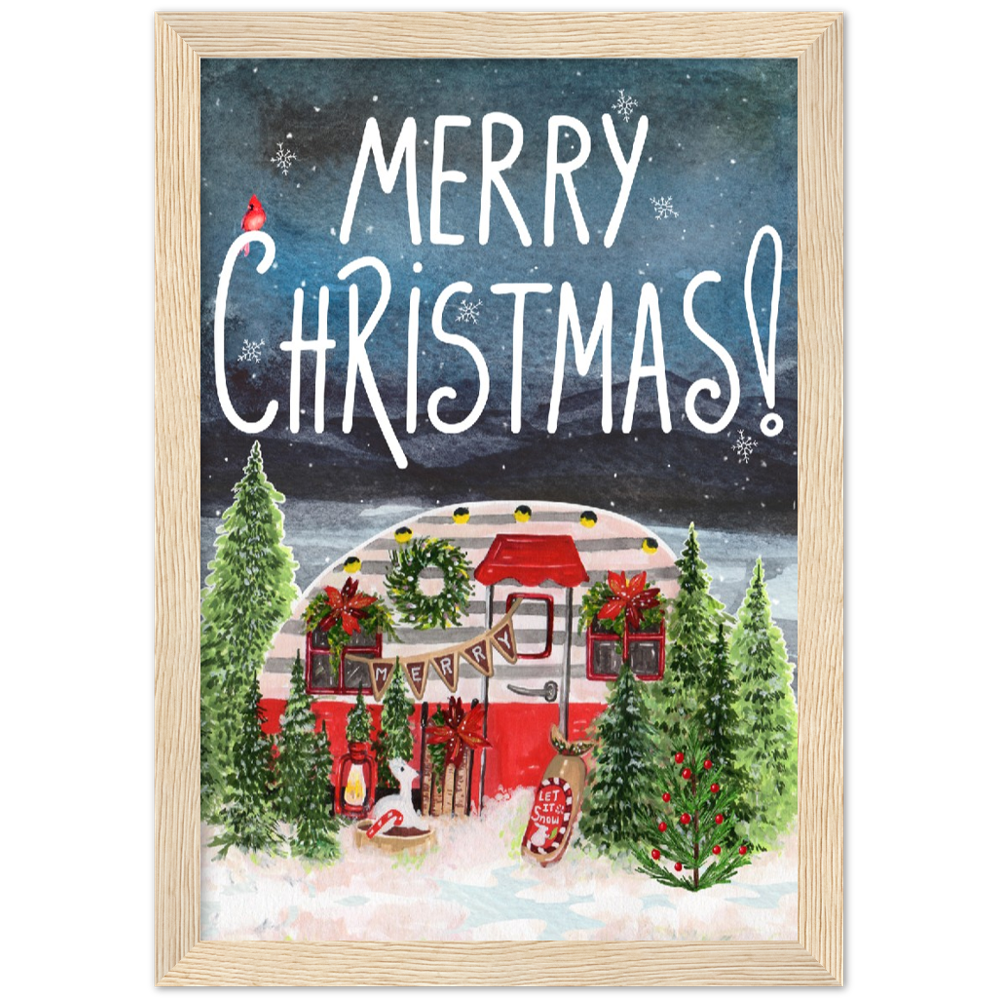 Retro Trailer Modern Merry Christmas Premium Wooden Framed Poster