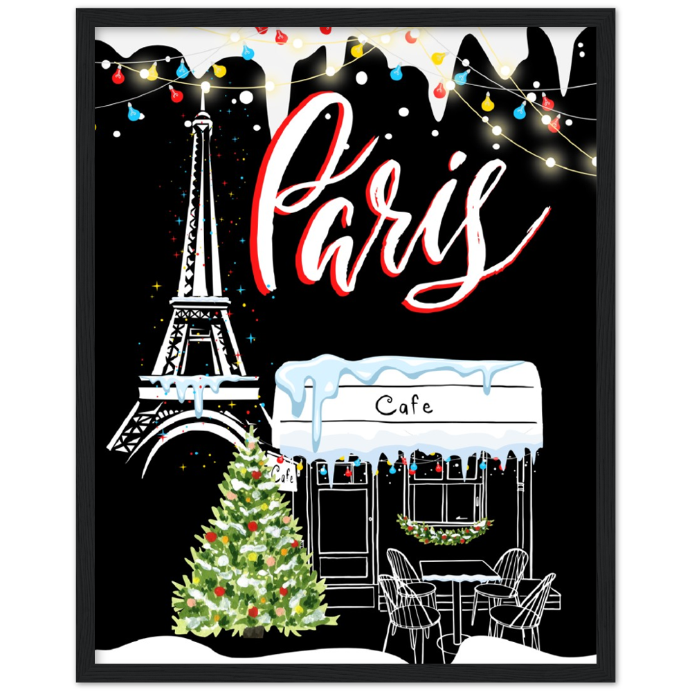 Christmas Cafe in Paris Framed Poster