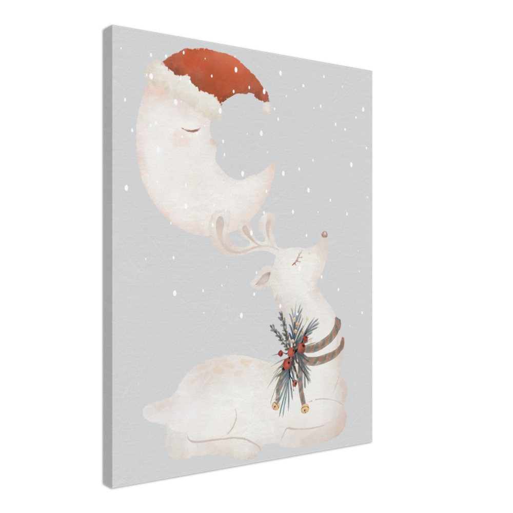 Santa Moon Over the Reindeer on Canvas