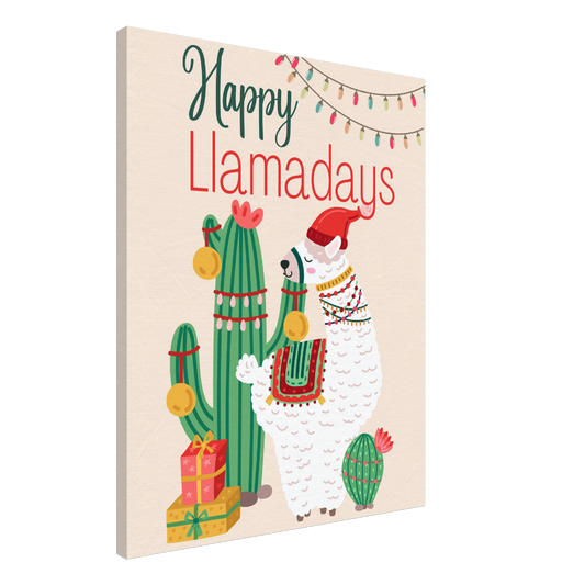 Happy Llamadays Christmas Llama on Canvas