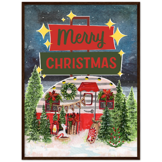 Retro Trailer Merry Christmas Premium Wooden Framed Poster