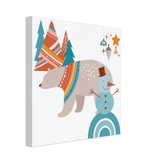 Boho Christmas Polar Bear on Canvas