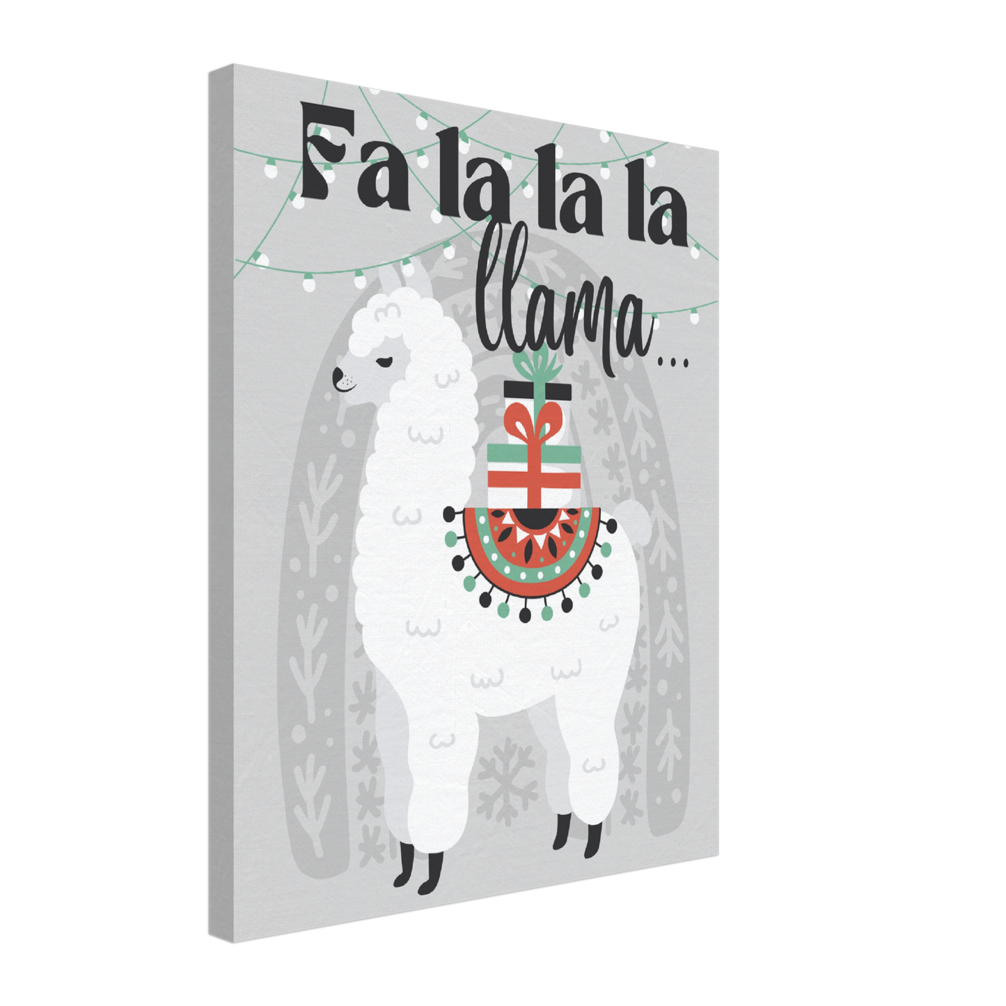 Llama Christmas and Lights on Canvas