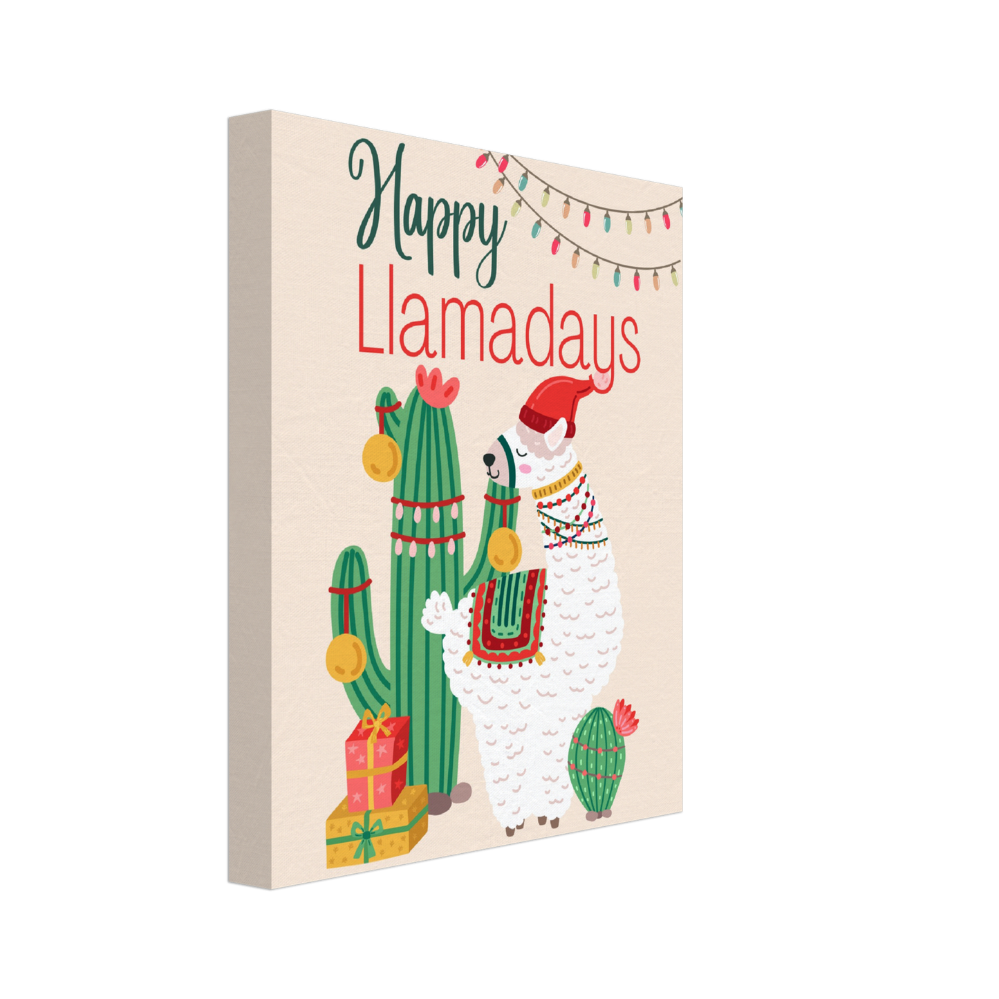 Happy Llamadays Christmas Llama on Canvas