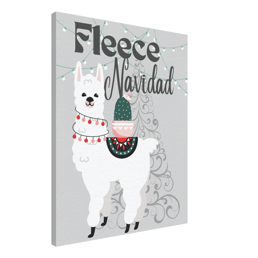 Fleece Navidad Christmas Llama on Canvas