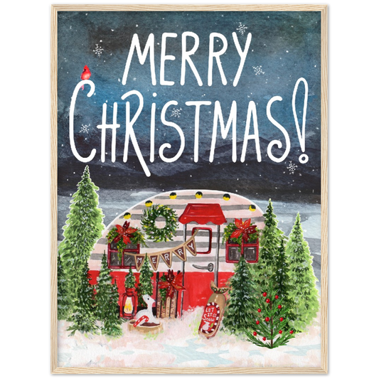 Retro Trailer Modern Merry Christmas Premium Wooden Framed Poster