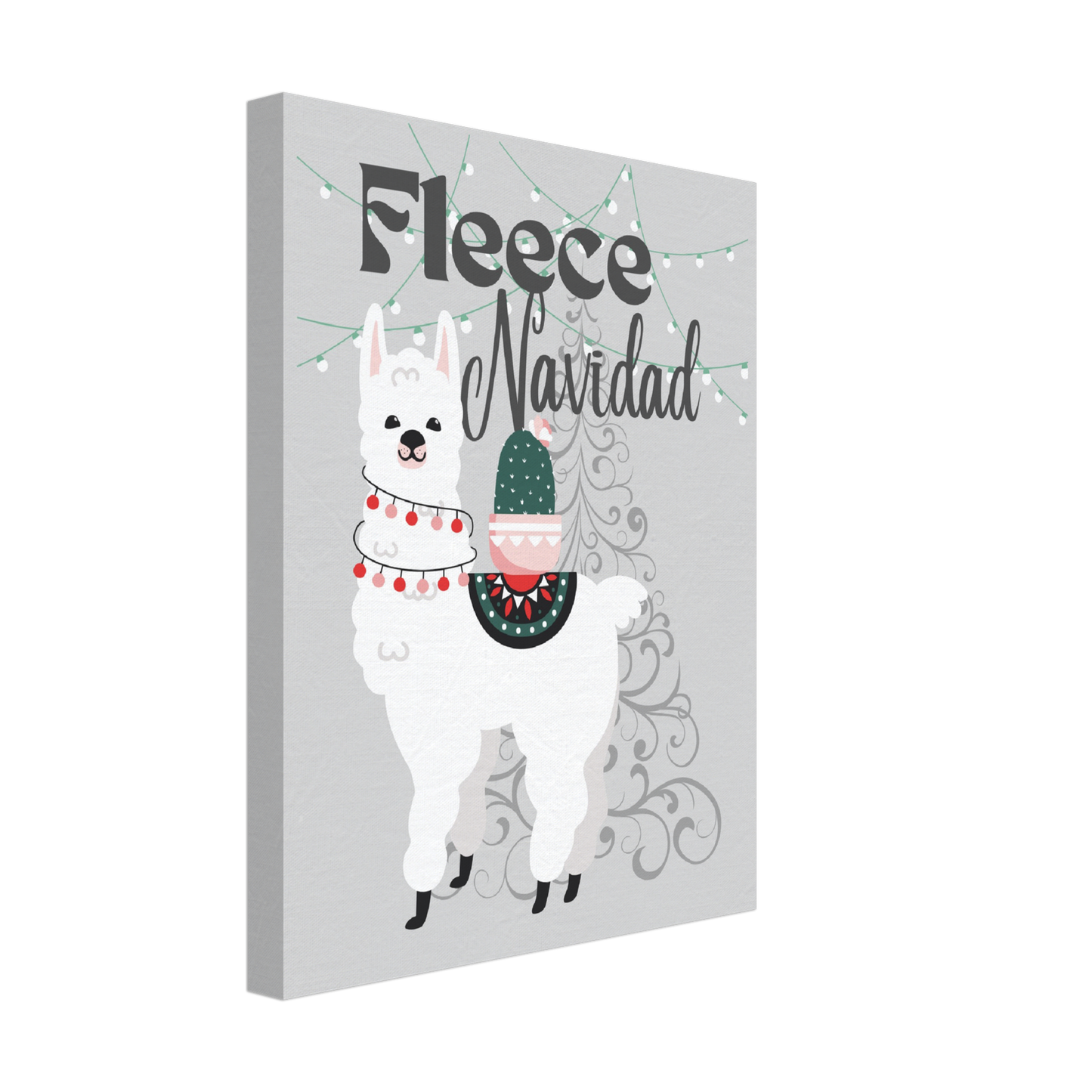 Fleece Navidad Christmas Llama on Canvas