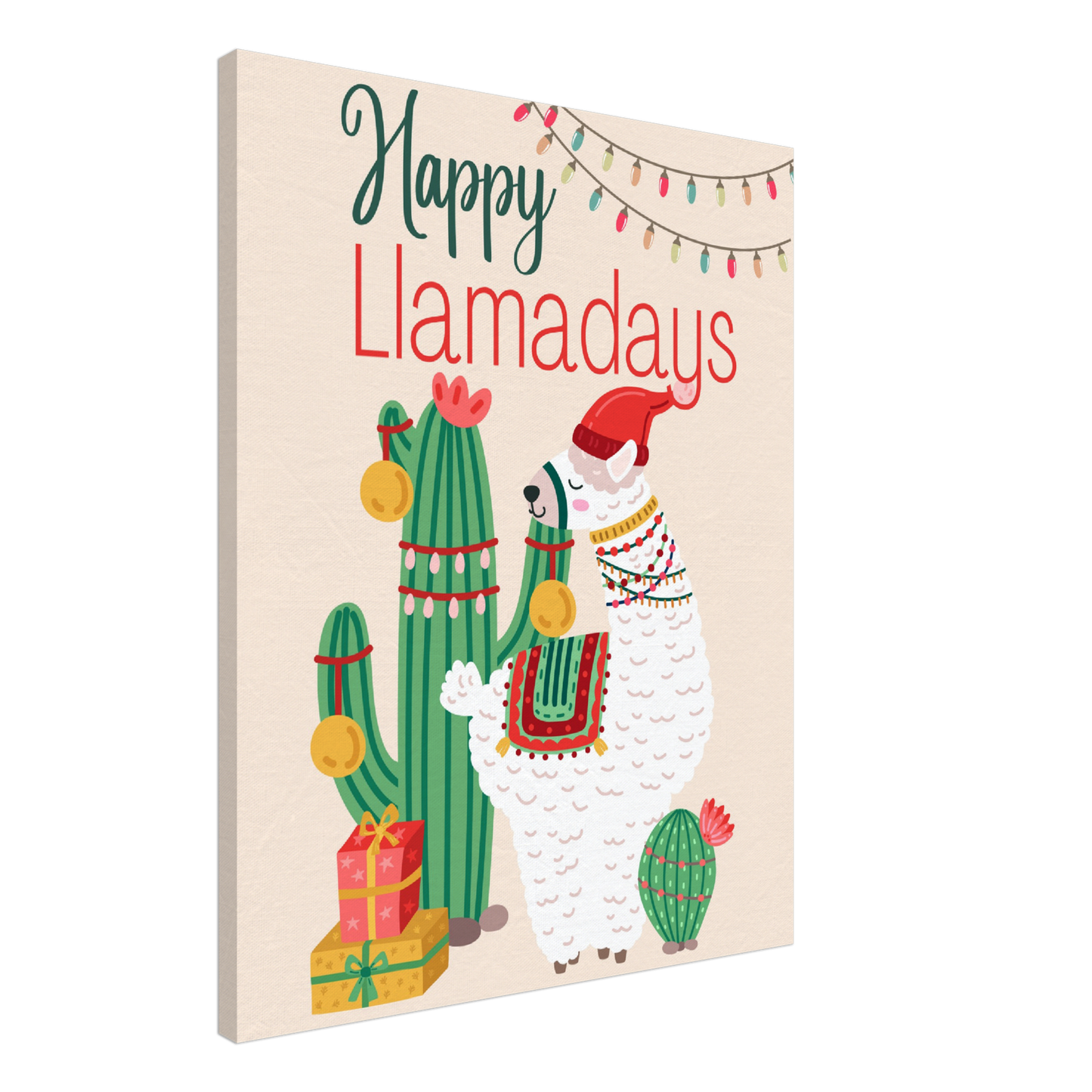 Happy Llamadays Christmas Llama on Canvas