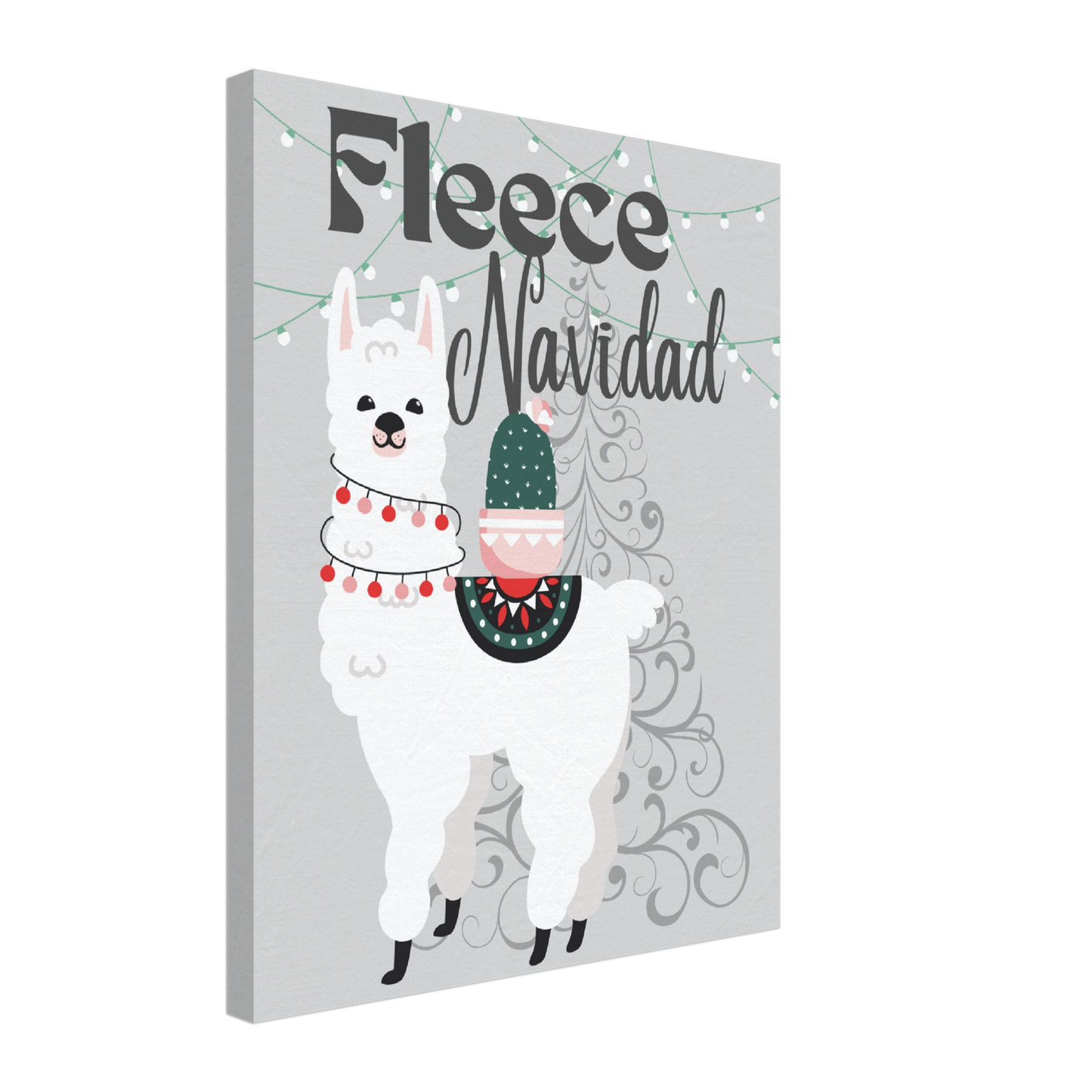 Fleece Navidad Christmas Llama on Canvas