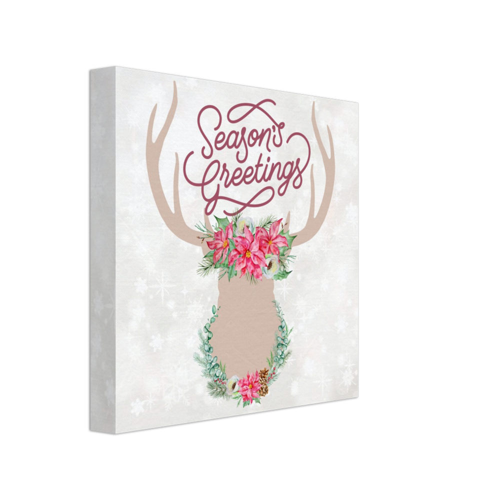 Season's Greetings Stag with Pink Flowers on Canvas