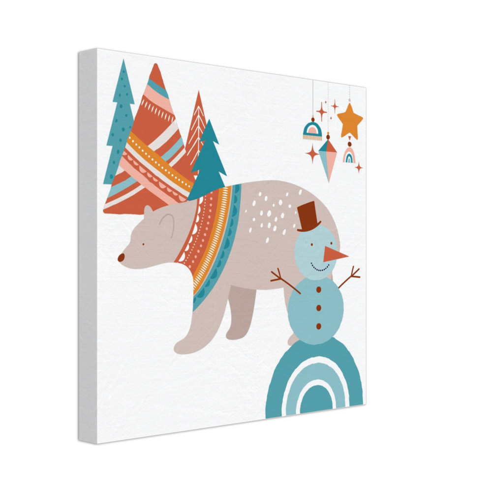 Boho Christmas Polar Bear on Canvas