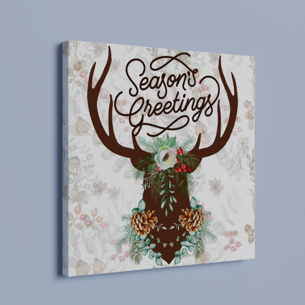 Rustic Season's Greetings Christmas Stag on Canvas