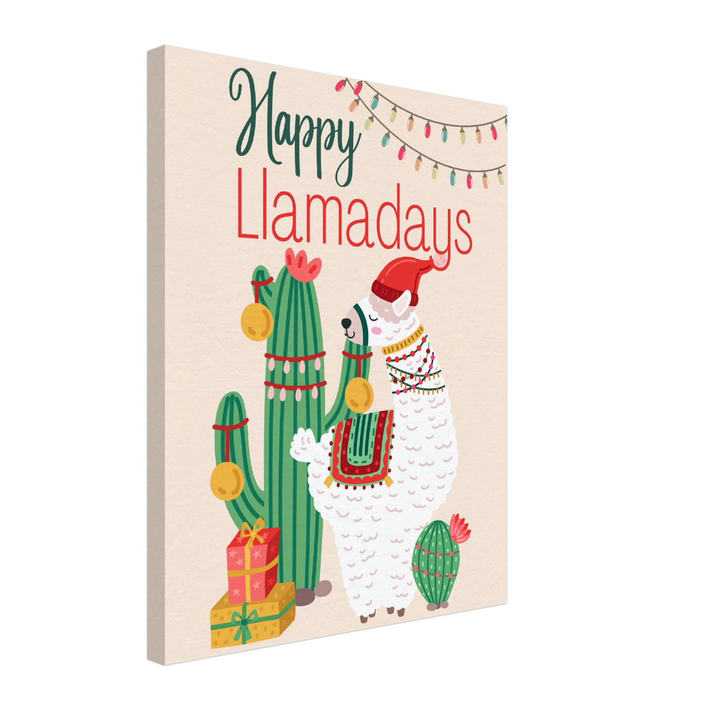 Happy Llamadays Christmas Llama on Canvas