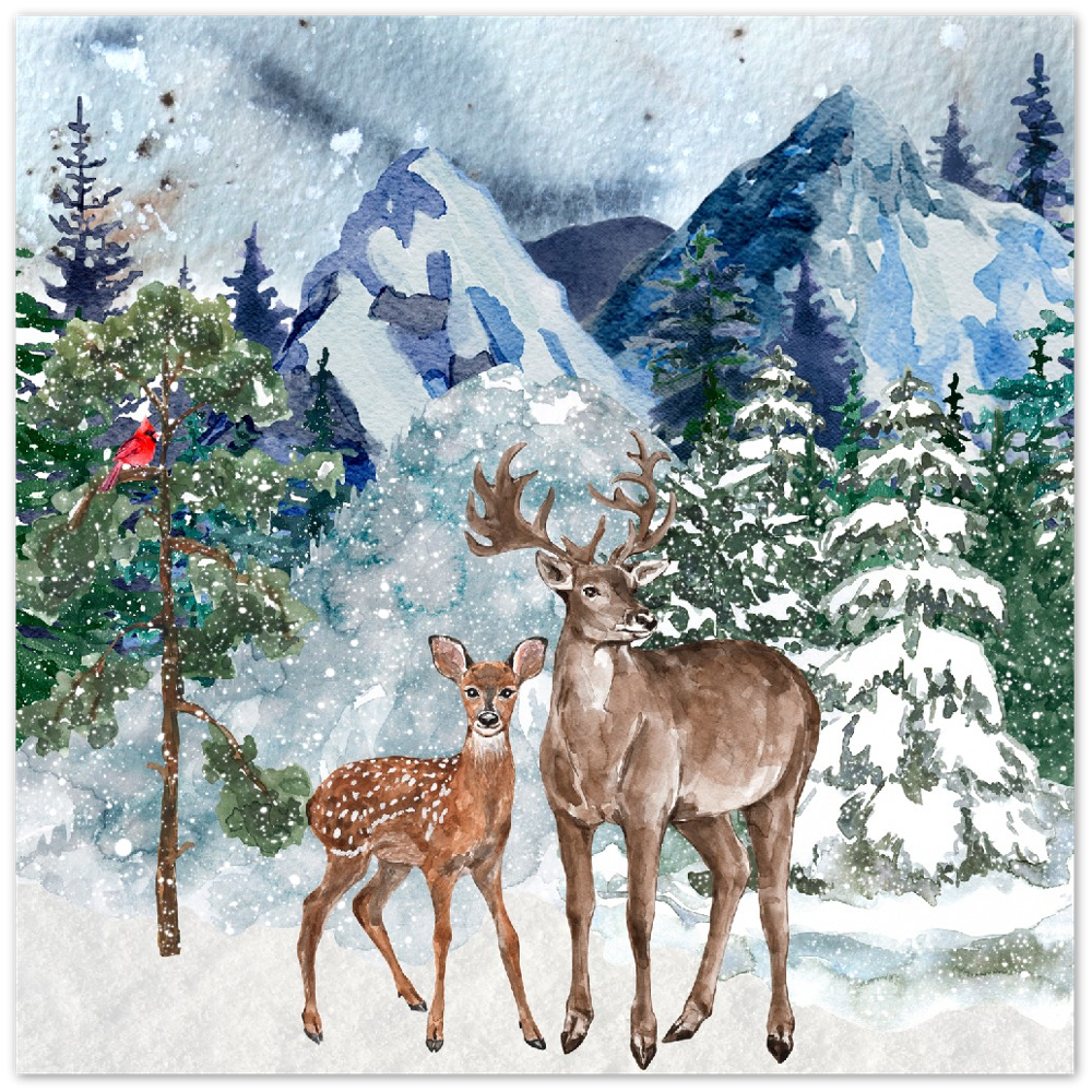 A Winter Scene with Woodland Animals Metal Print