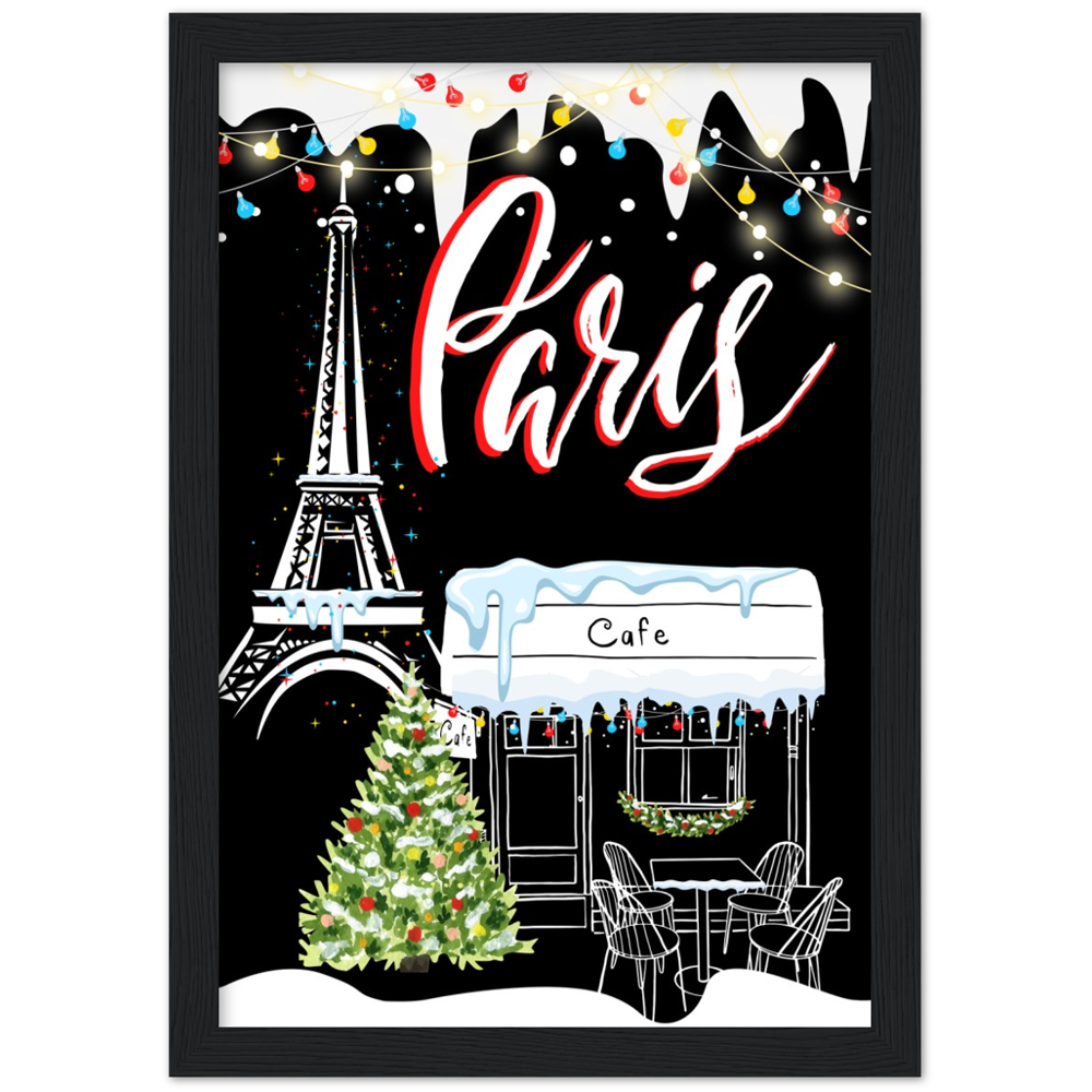 Christmas Cafe in Paris Framed Poster