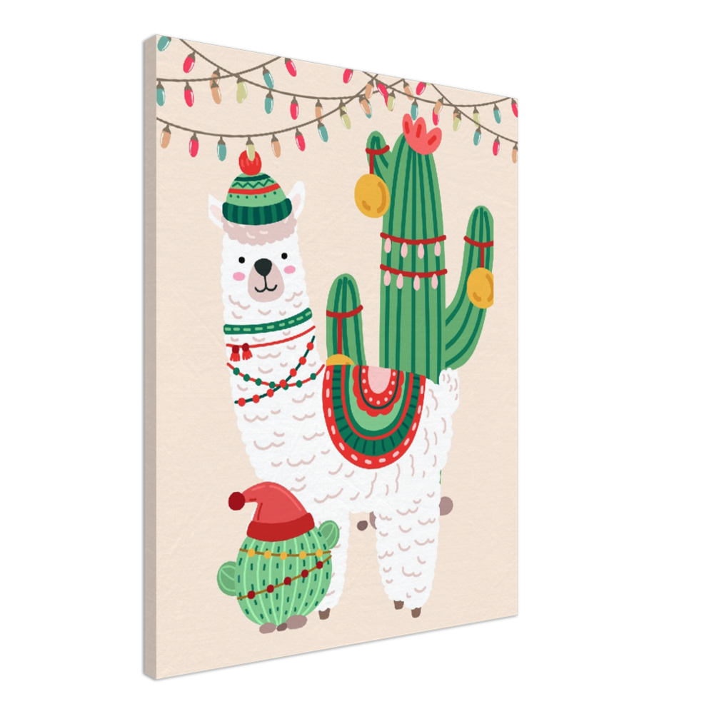 Desert Cactus Christmas Llama on Canvas