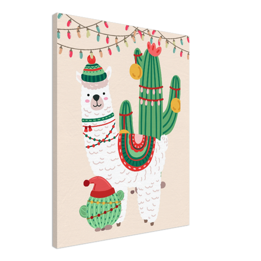 Desert Cactus Christmas Llama on Canvas