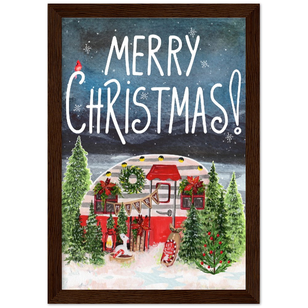 Retro Trailer Modern Merry Christmas Premium Wooden Framed Poster