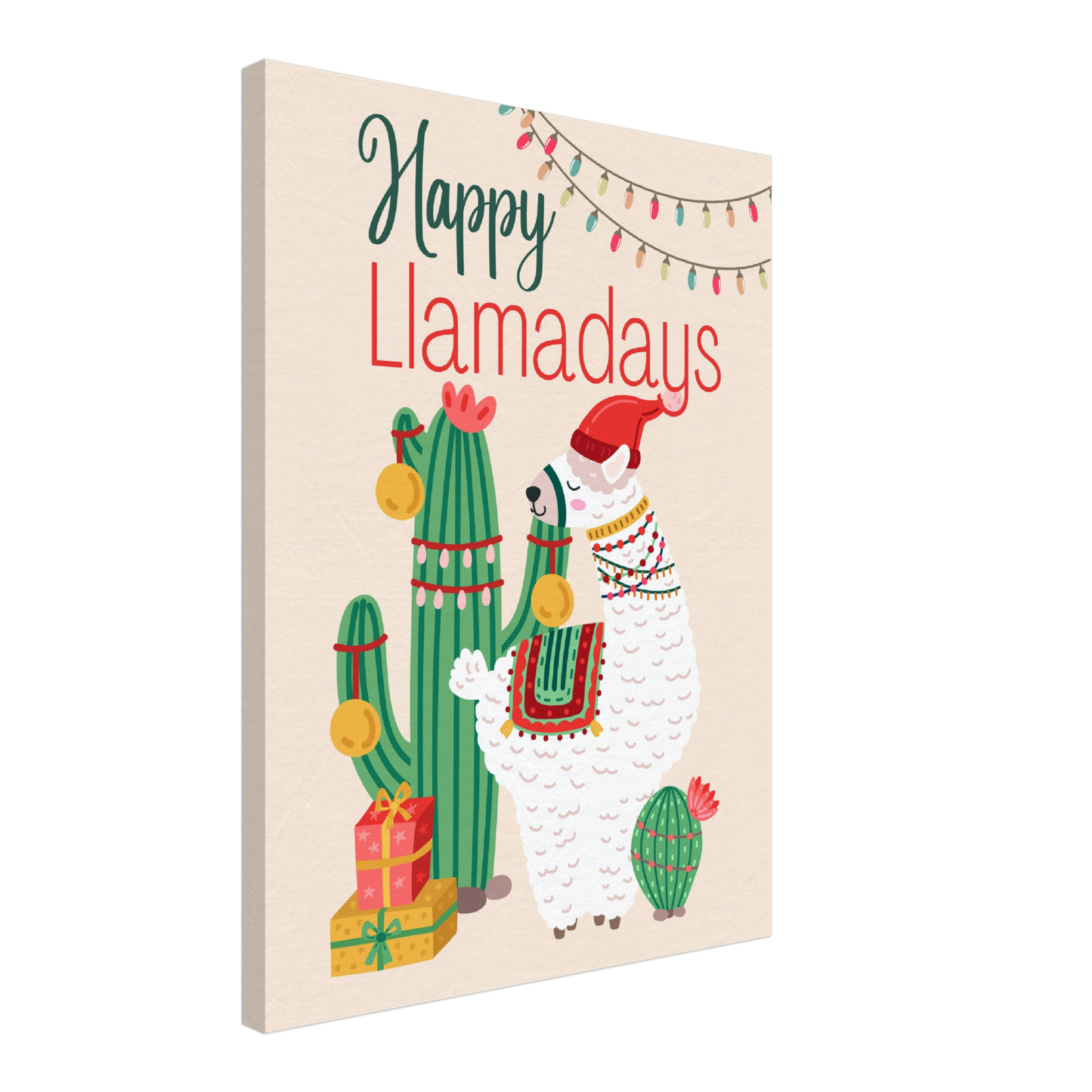 Happy Llamadays Christmas Llama on Canvas