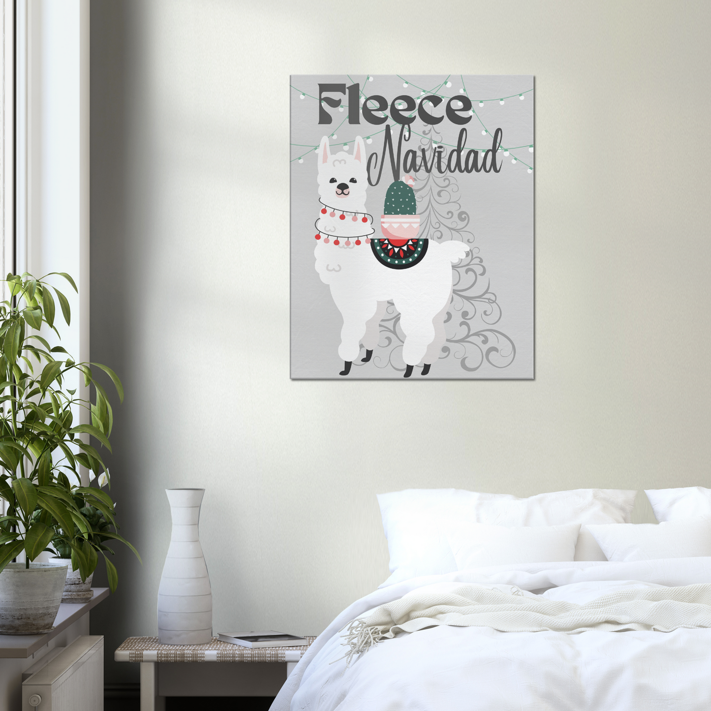 Fleece Navidad Christmas Llama on Canvas