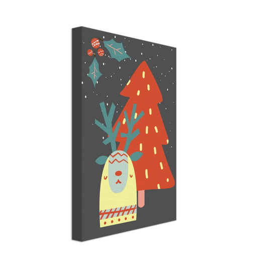 Festive Christmas Llama on Canvas