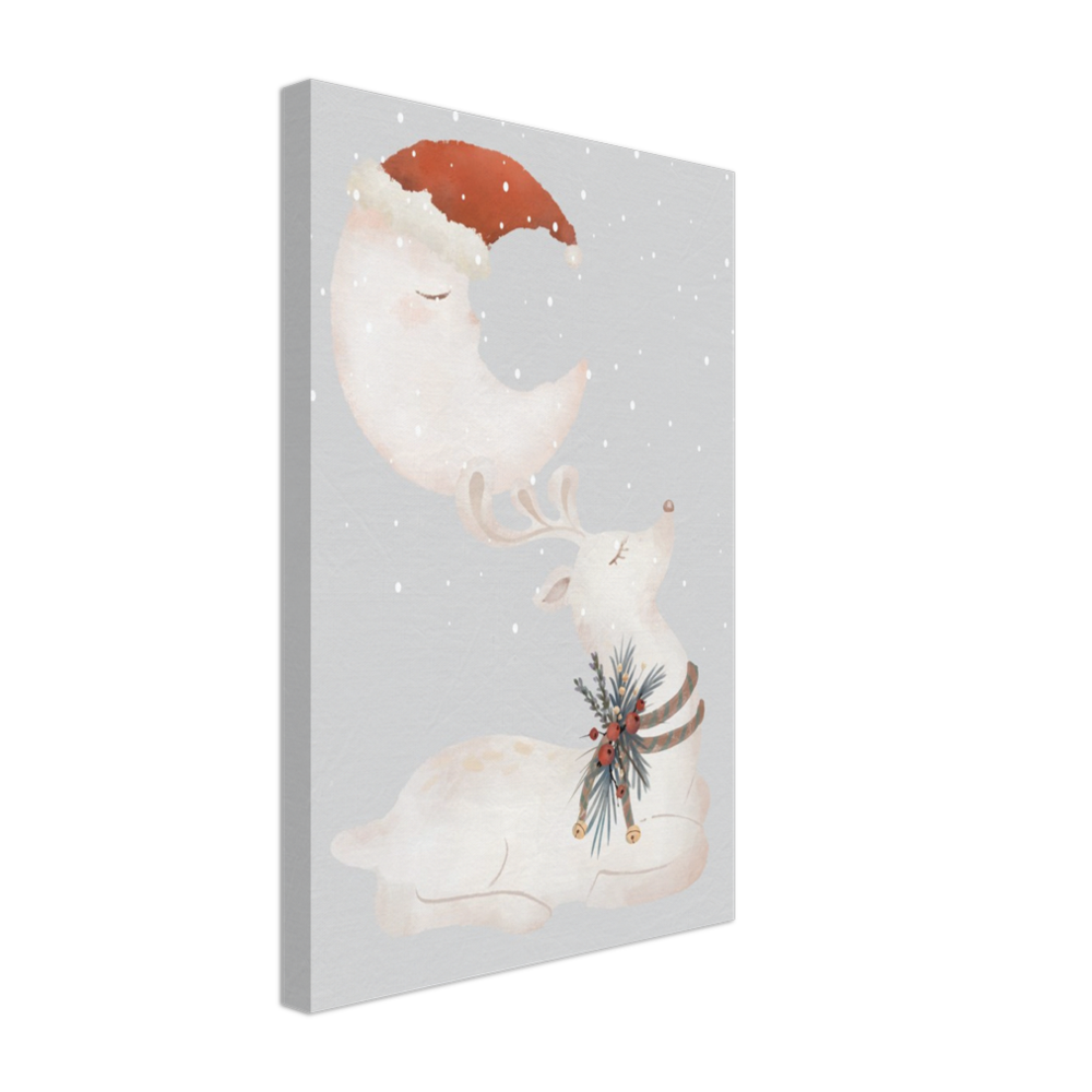 Santa Moon Over the Reindeer on Canvas