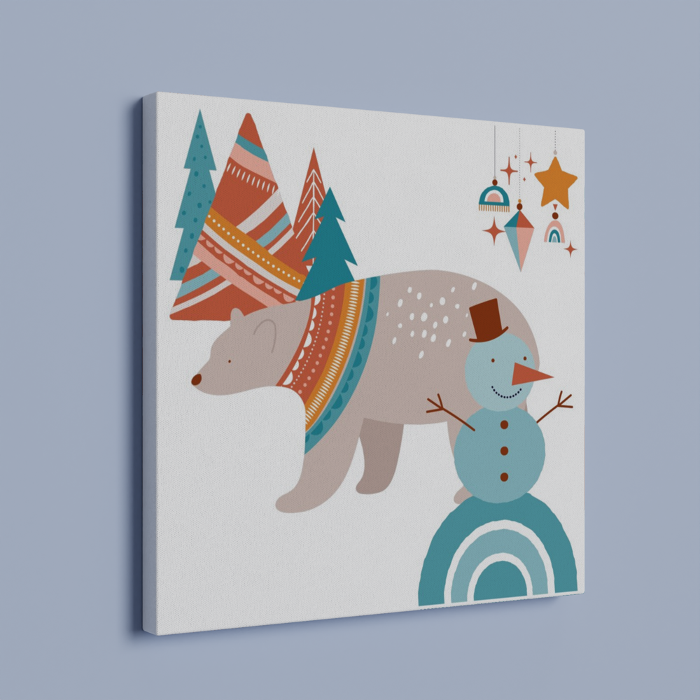 Boho Christmas Polar Bear on Canvas