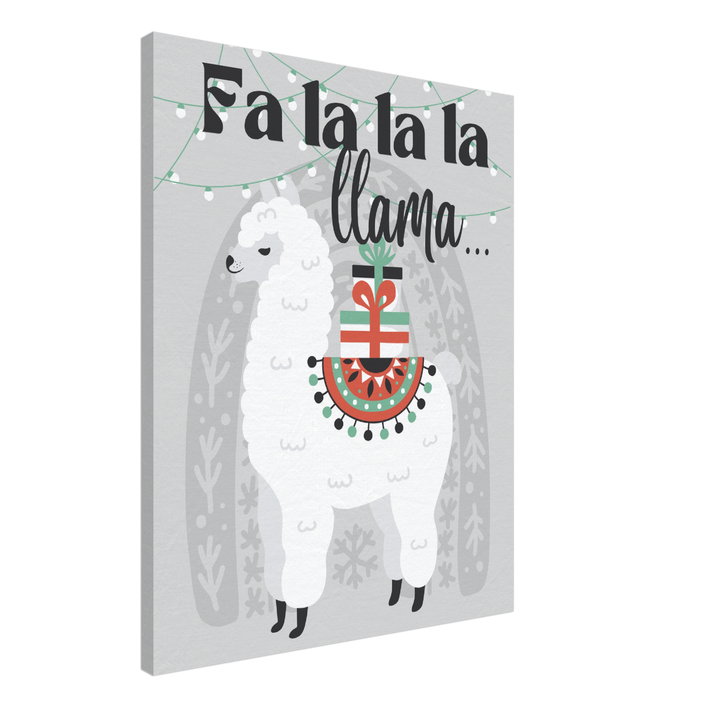 Llama Christmas and Lights on Canvas