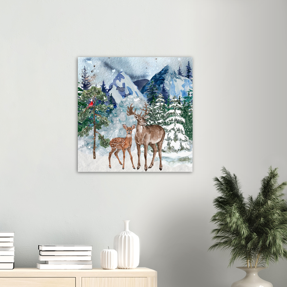 A Winter Scene with Woodland Animals Metal Print